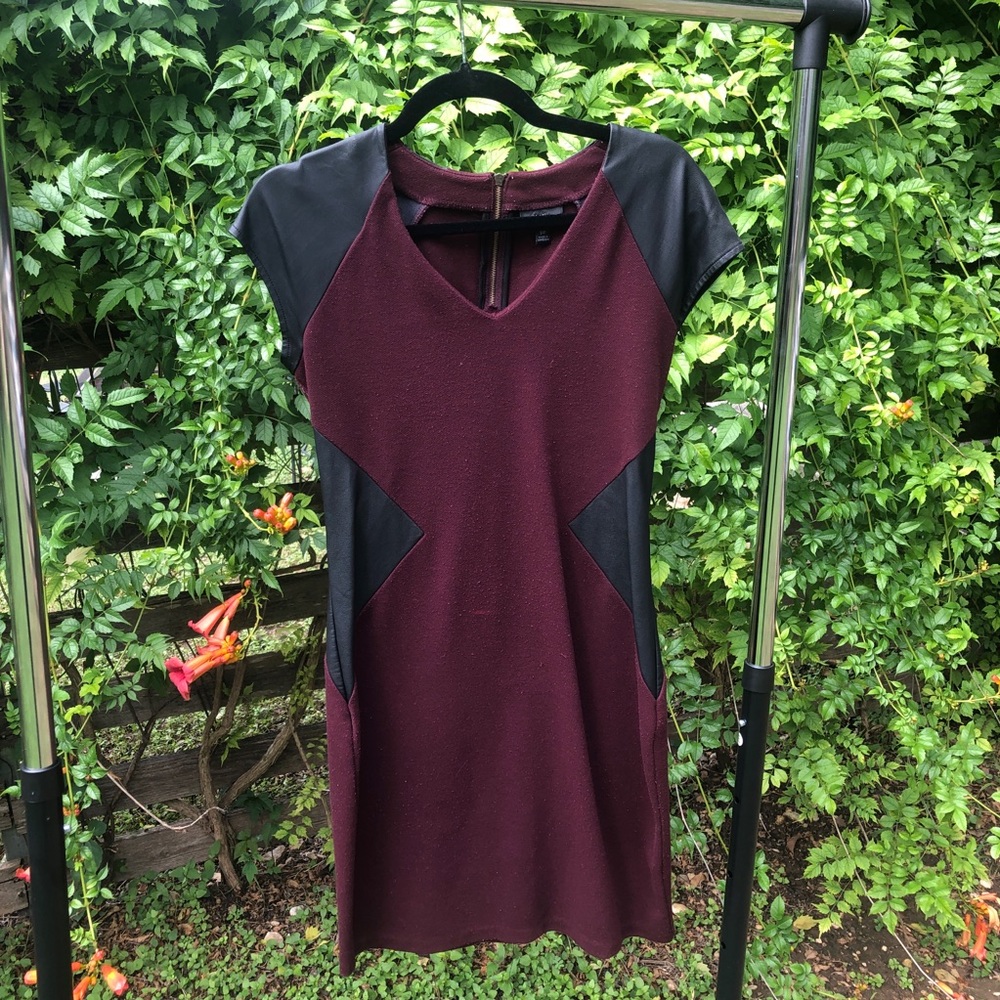 Maroon and Leather Shift Dress